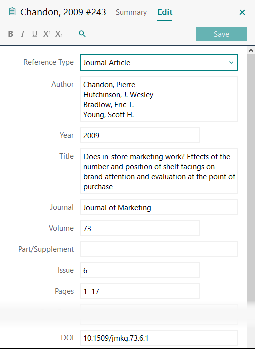 Utfylling av felter i EndNote: Tidsskriftartikkel med tre til tjue forfattere APA 7