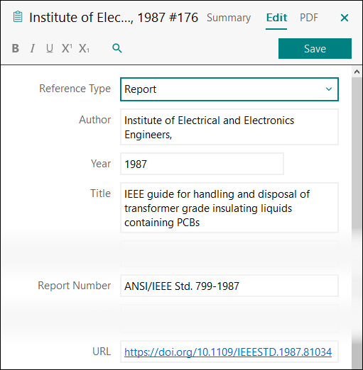 Utfylling av felter i EndNote: Standarder elektronisk APA 7
