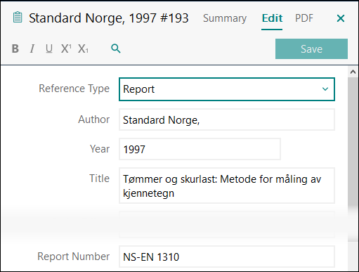 Utfylling av felter i EndNote: Standarder trykt APA 7